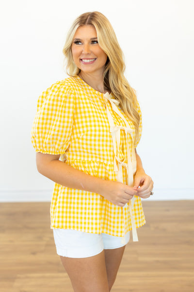 Gingham Blouse With Bows, Yellow