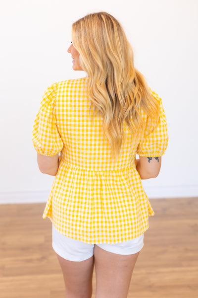 Gingham Blouse With Bows, Yellow