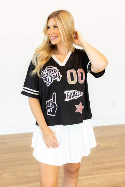 Gameday Black Jersey With Iridescent Sequin