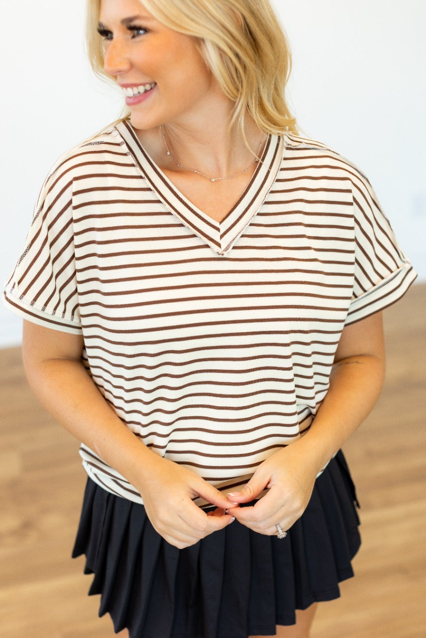 The Lucy Stripe Top, Brown