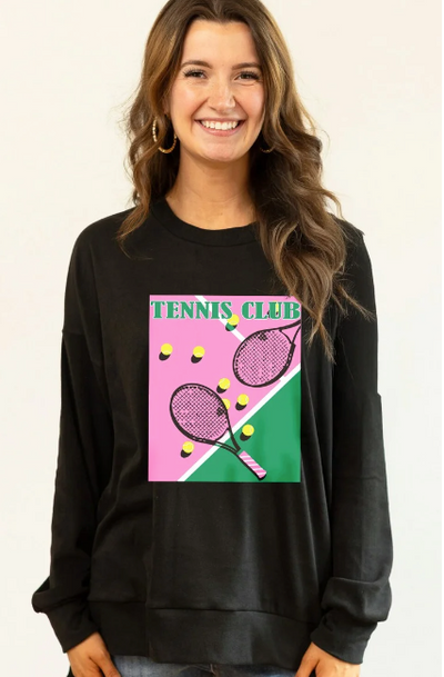 Tennis Club Micro Fleece Crewneck, Black