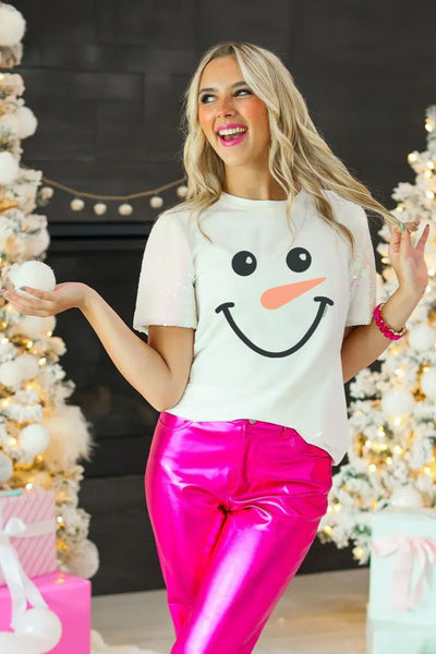 Snowman Face on Princess Top, White