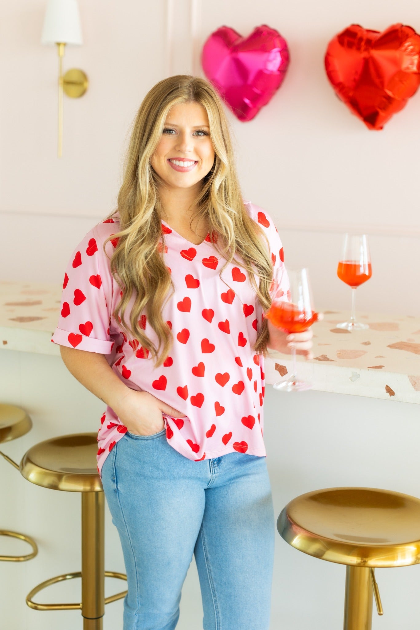 Cara Collared Top, Heart Print