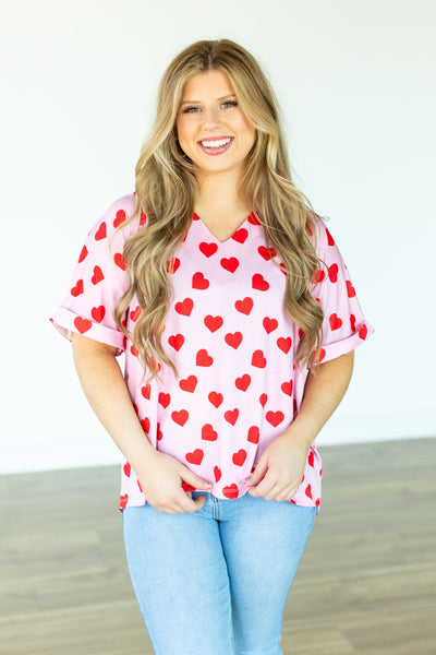 Cara Collared Top, Heart Print