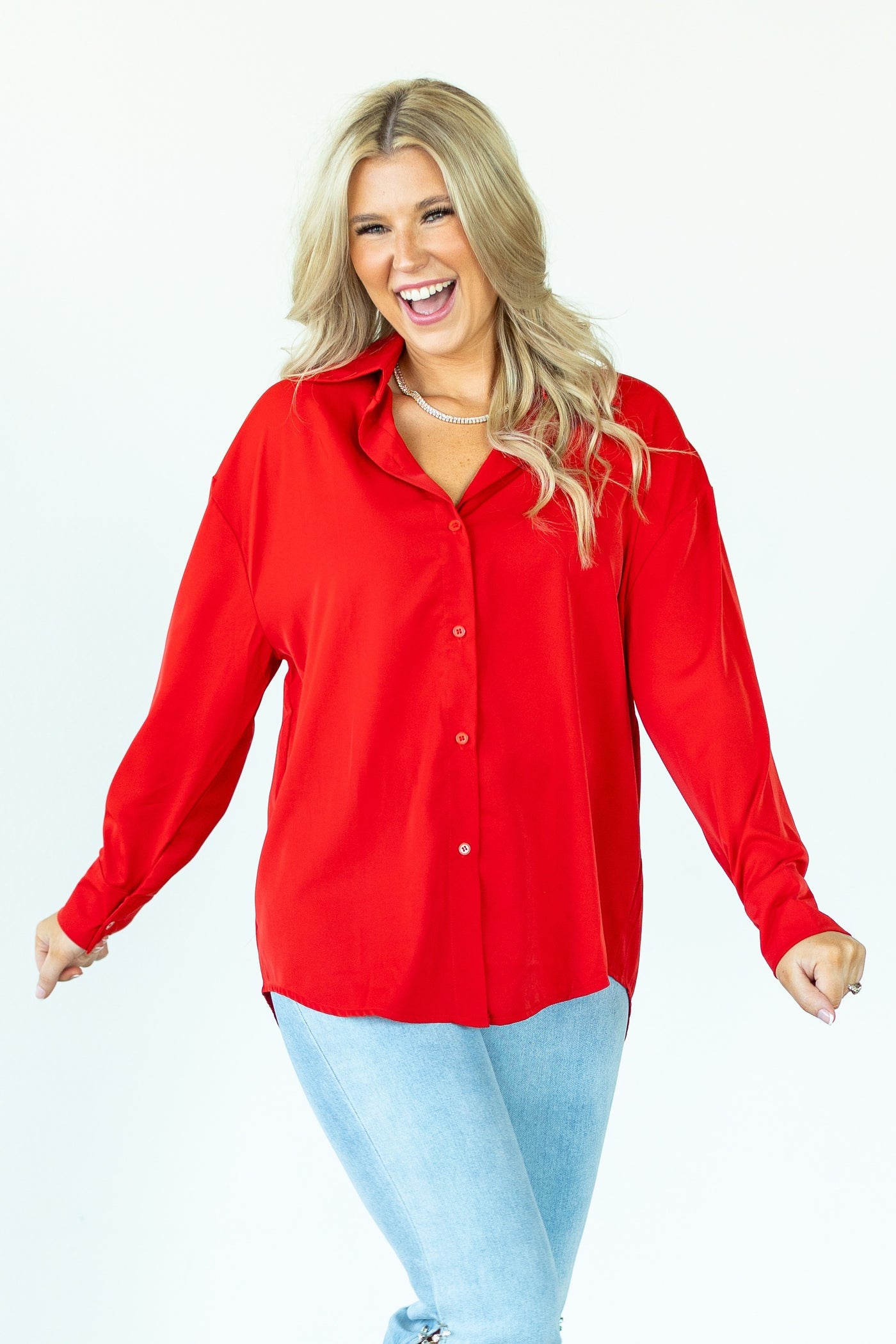 Kathryn Classic Button-Up, Red