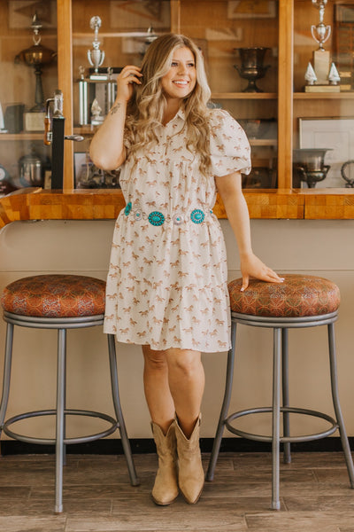 Horse Print Button-Up Dress