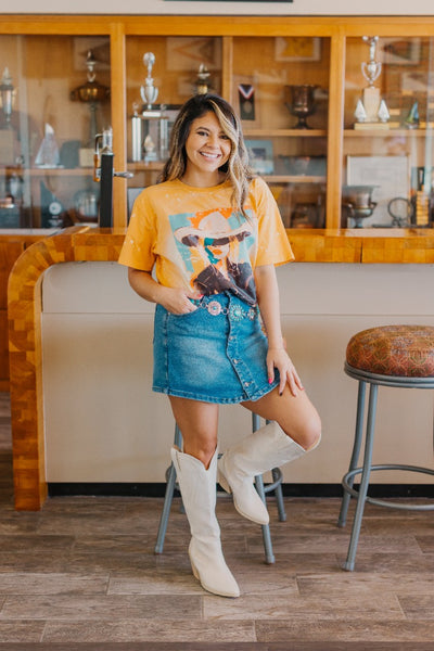 Cowgirl Art on Mustard Splatter Tee