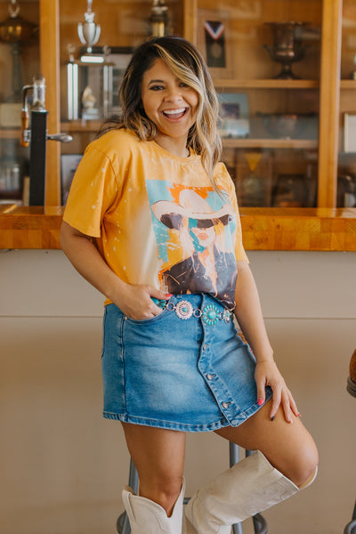 Cowgirl Art on Mustard Splatter Tee