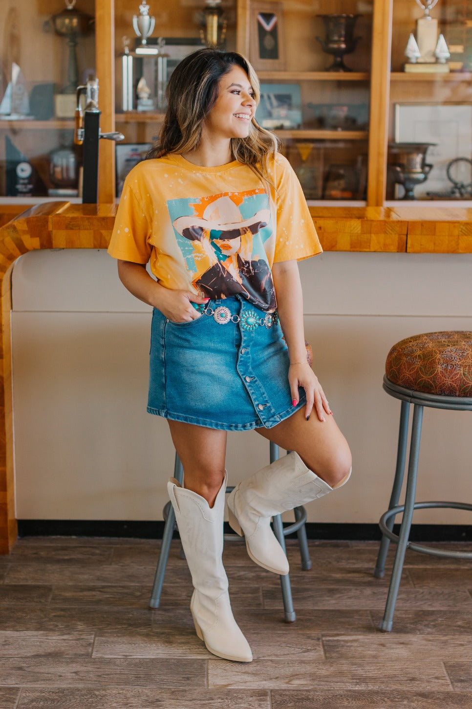 Cowgirl Art on Mustard Splatter Tee