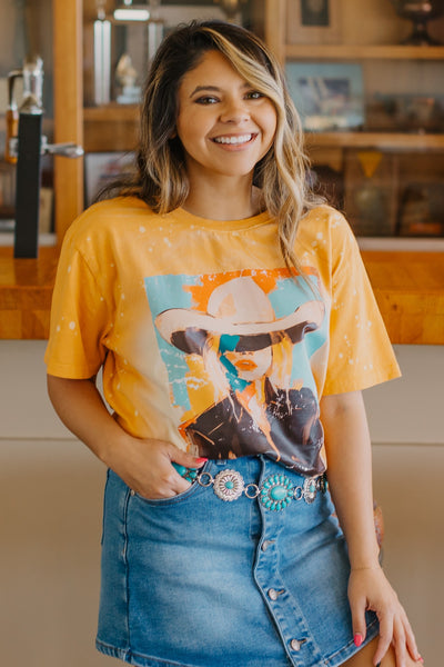 Cowgirl Art on Mustard Splatter Tee