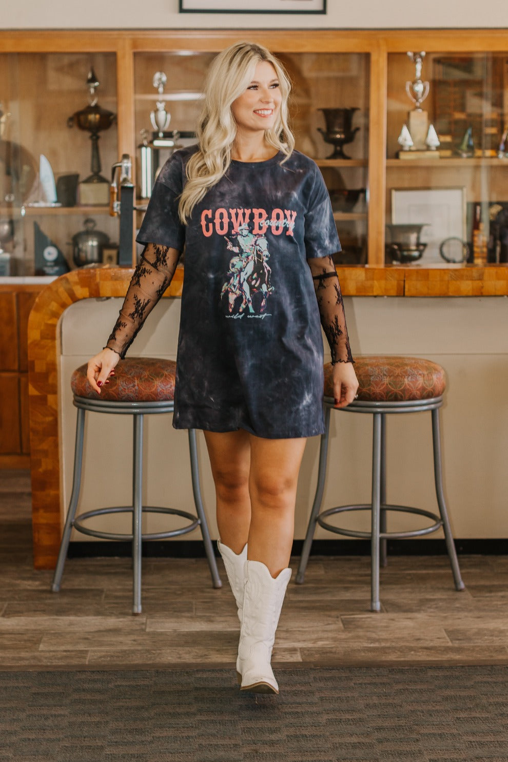 Cowboy Country On Black Wash T-Shirt Dress