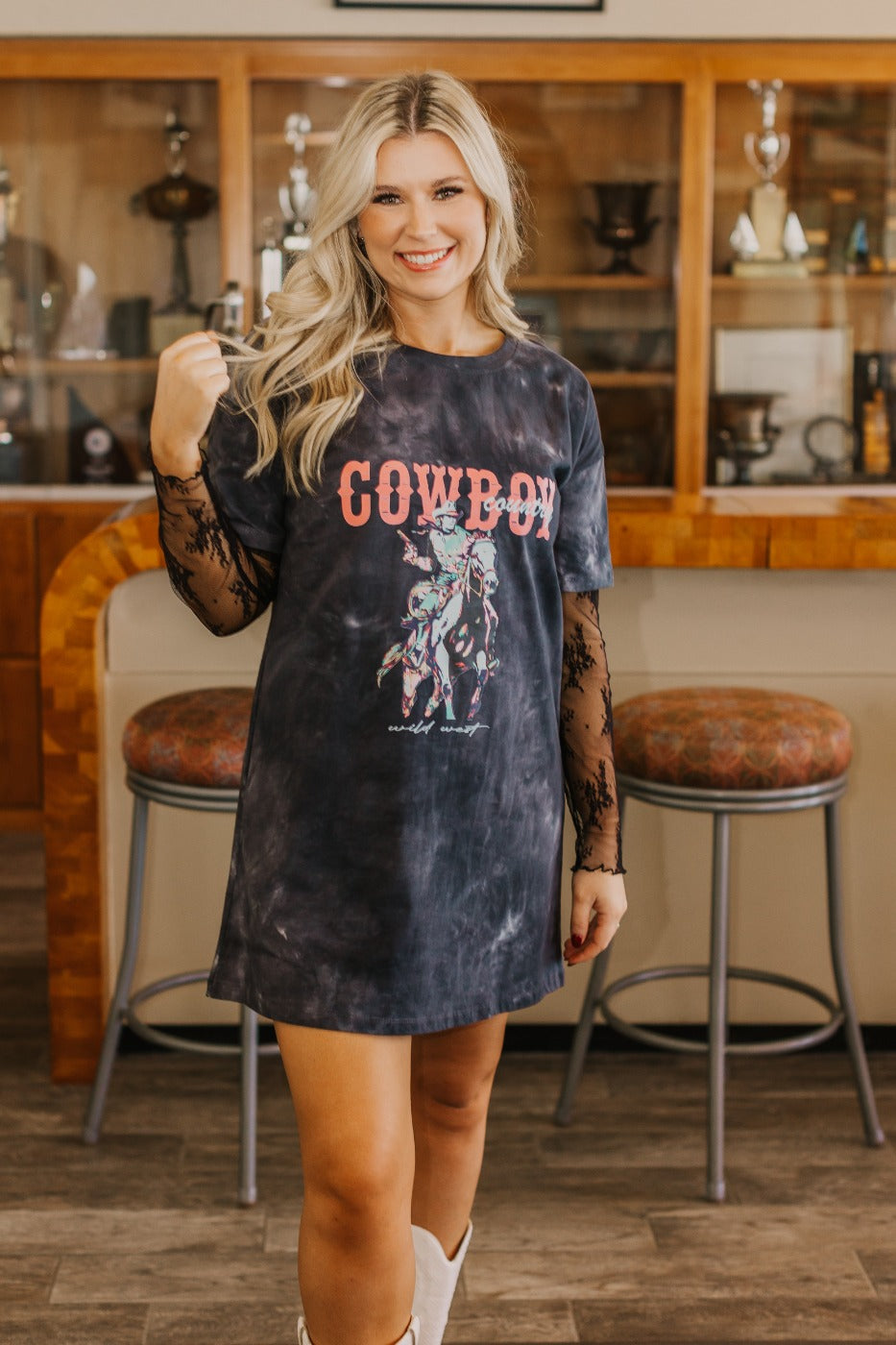 Cowboy Country On Black Wash T-Shirt Dress