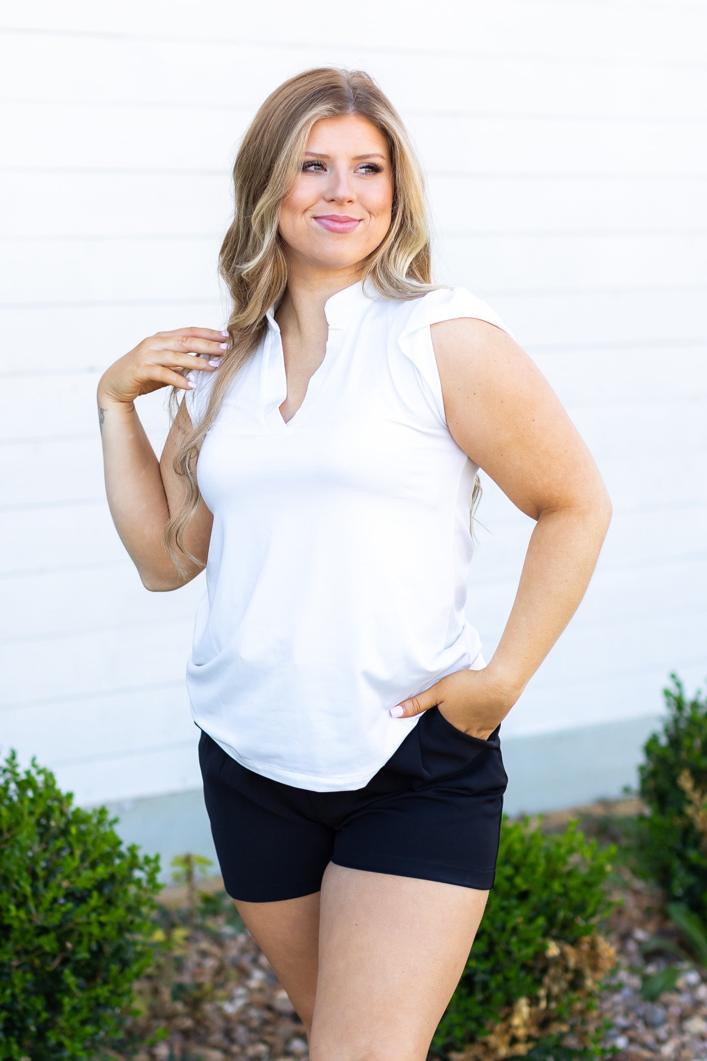 The Nicole V-Neck Top, Ivory