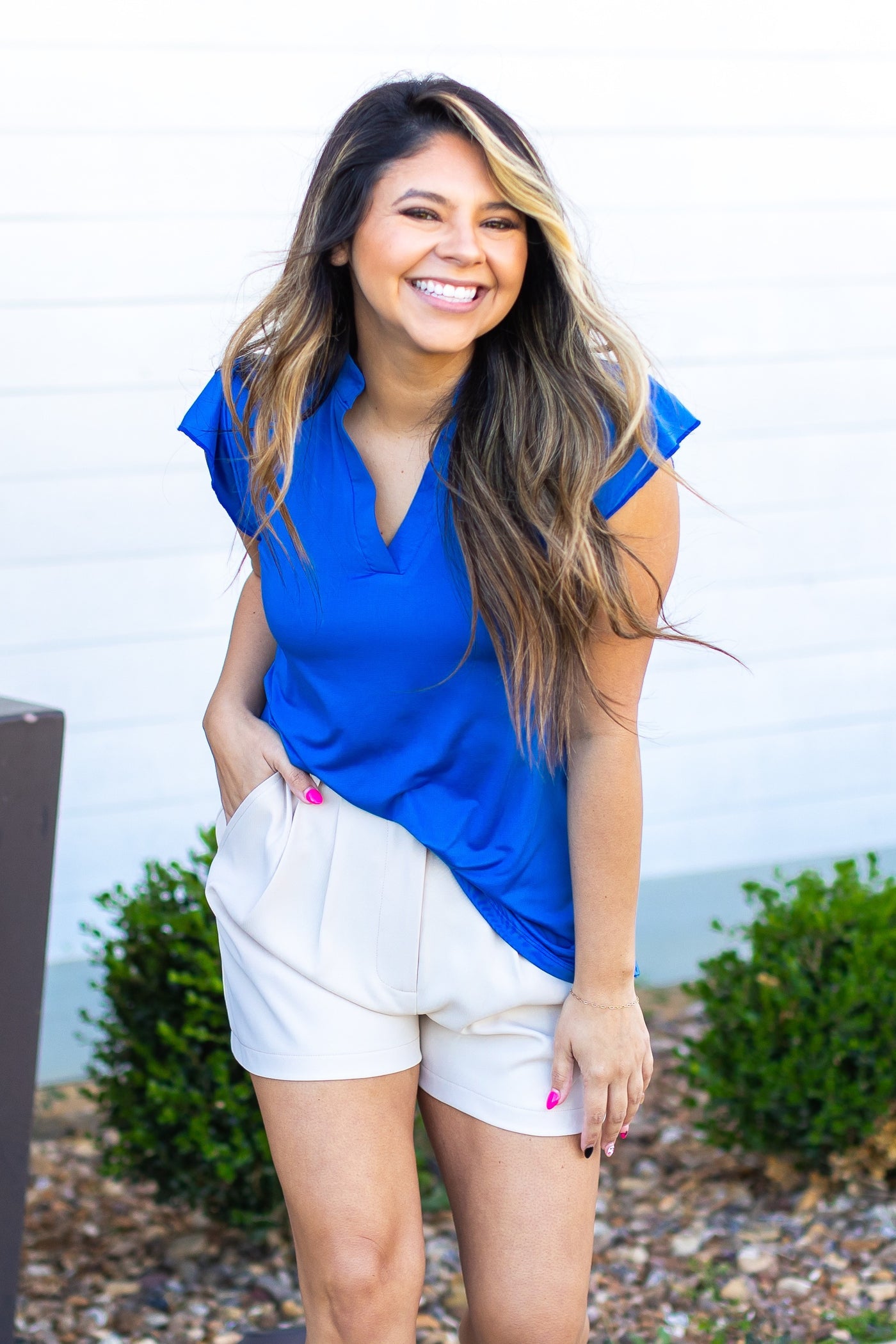 The Nicole V-Neck Top, Blue