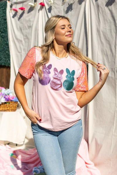 Sequin Sleeve Top With Bunny Patches