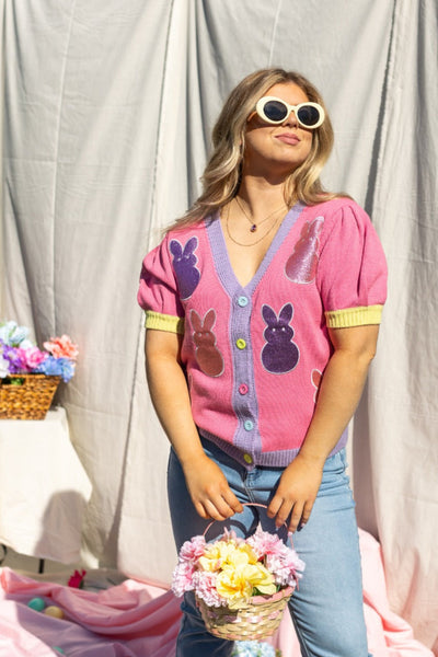 Puff Sleeve Cardigan Bunny Patches