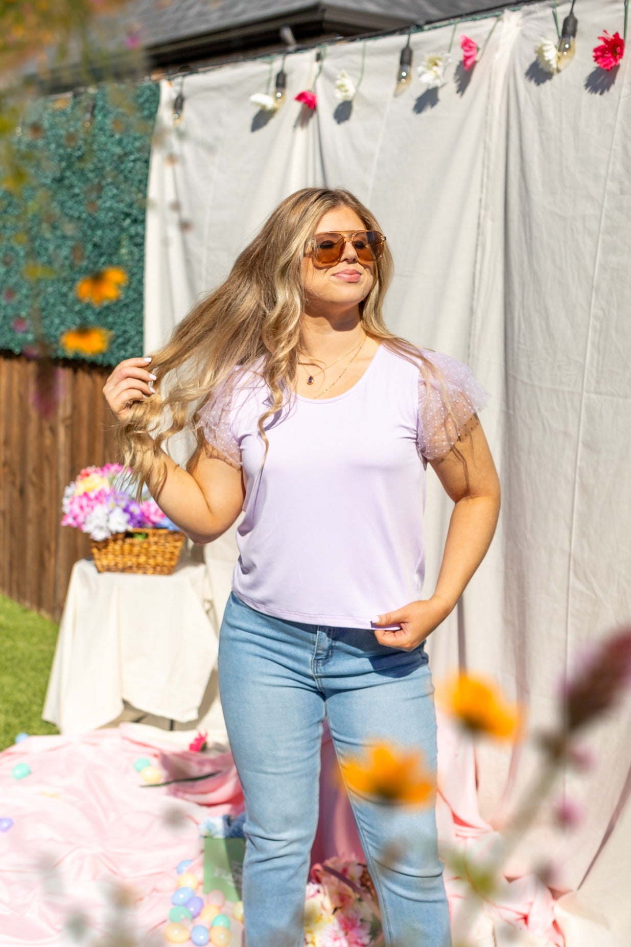 Tulle Sleeve Top, Lavender