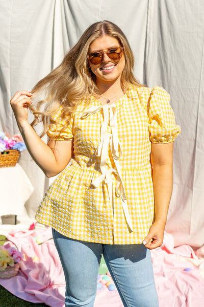 Gingham Blouse With Bows, Yellow