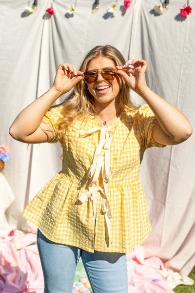 Gingham Blouse With Bows, Yellow