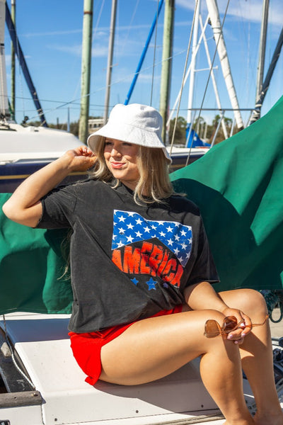America On Black Wash Relaxed Fit Tee