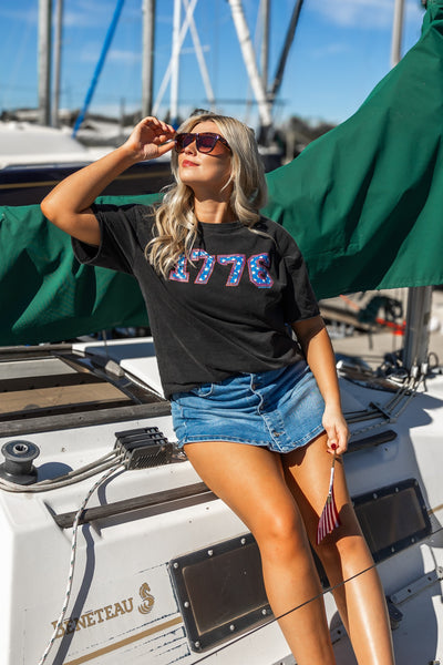 1776 On Black Wash Relaxed Fit Tee