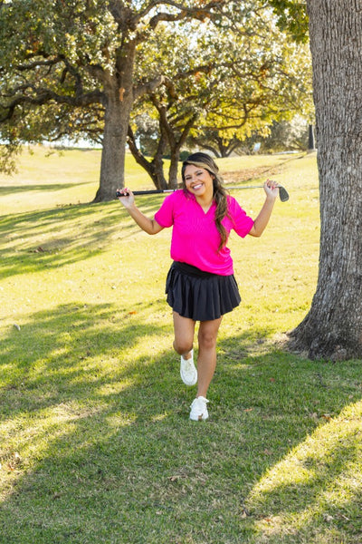 Rib Knit Polo Top, Hot Pink