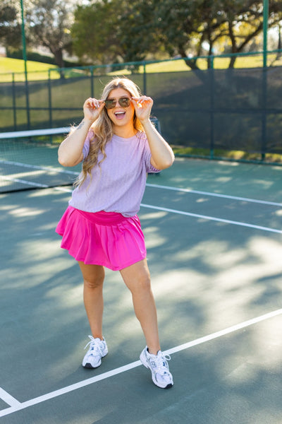 Textured Fabric Crew Neck Top, Lavender