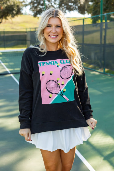 Tennis Club Micro Fleece Crewneck, Black