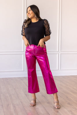 Change of Pace Metallic Pants, Hot Pink