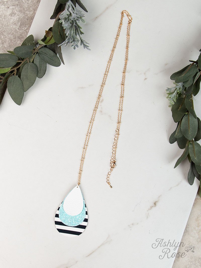 Sparkle and Stripe Necklace, Mint Glitter