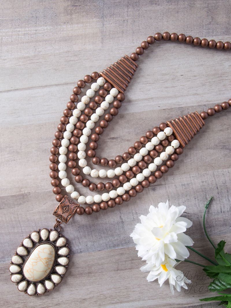 Road Trip to the South Necklace, Copper and White