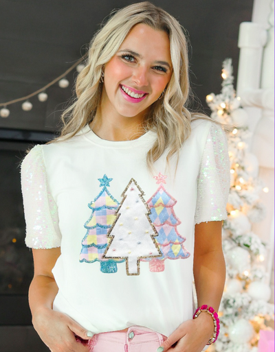 Festive Forest on Princess Top, White