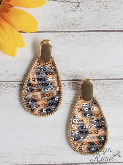 Like a Lady Teardrop Earrings with Gold Stud, Sequin Grey