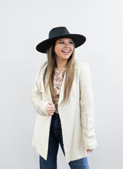 Cream Color-Shifting Sequin Blazer