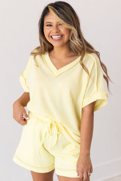 Lucy Waffle Knit Top, Light Yellow