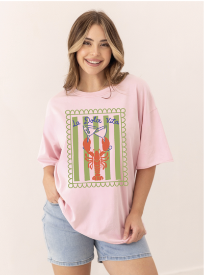 Dolce Vita on Pink Tee Shirt Blank