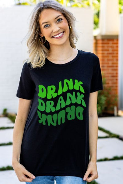 Drink Drank Drunk on Black Crewneck Tee