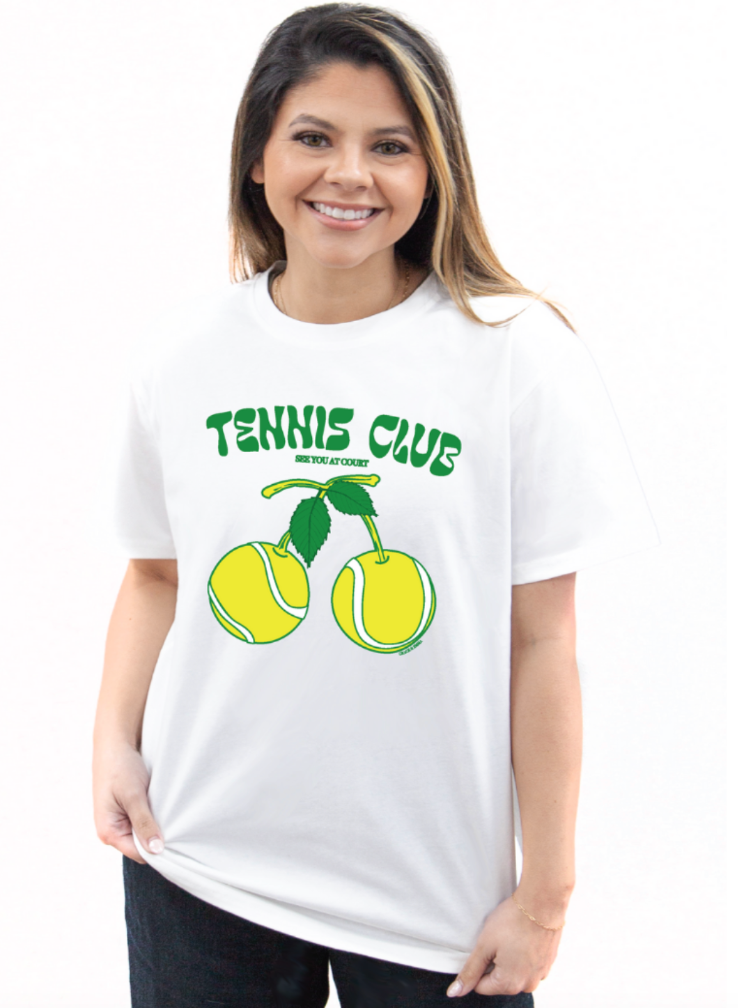 Tennis Club on White Tee Shirt