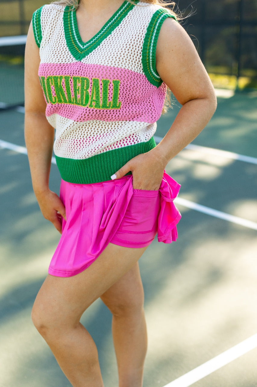 Hot Pink Pleated Skort With Pocket