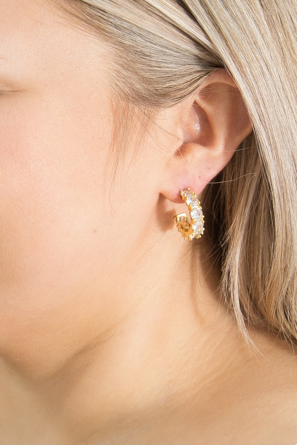 Small Rhinestone Hoops, Gold