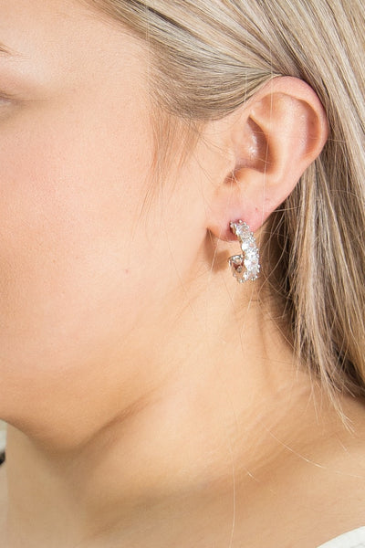 Small Rhinestone Hoops, Silver