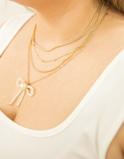 4-Strand Necklace with Bow Pendant, Gold