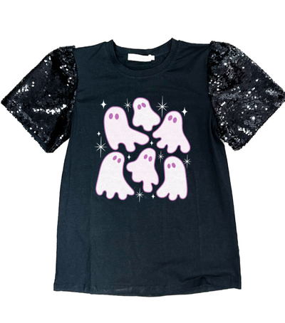 Spooky Ghost on Princess Top, Black