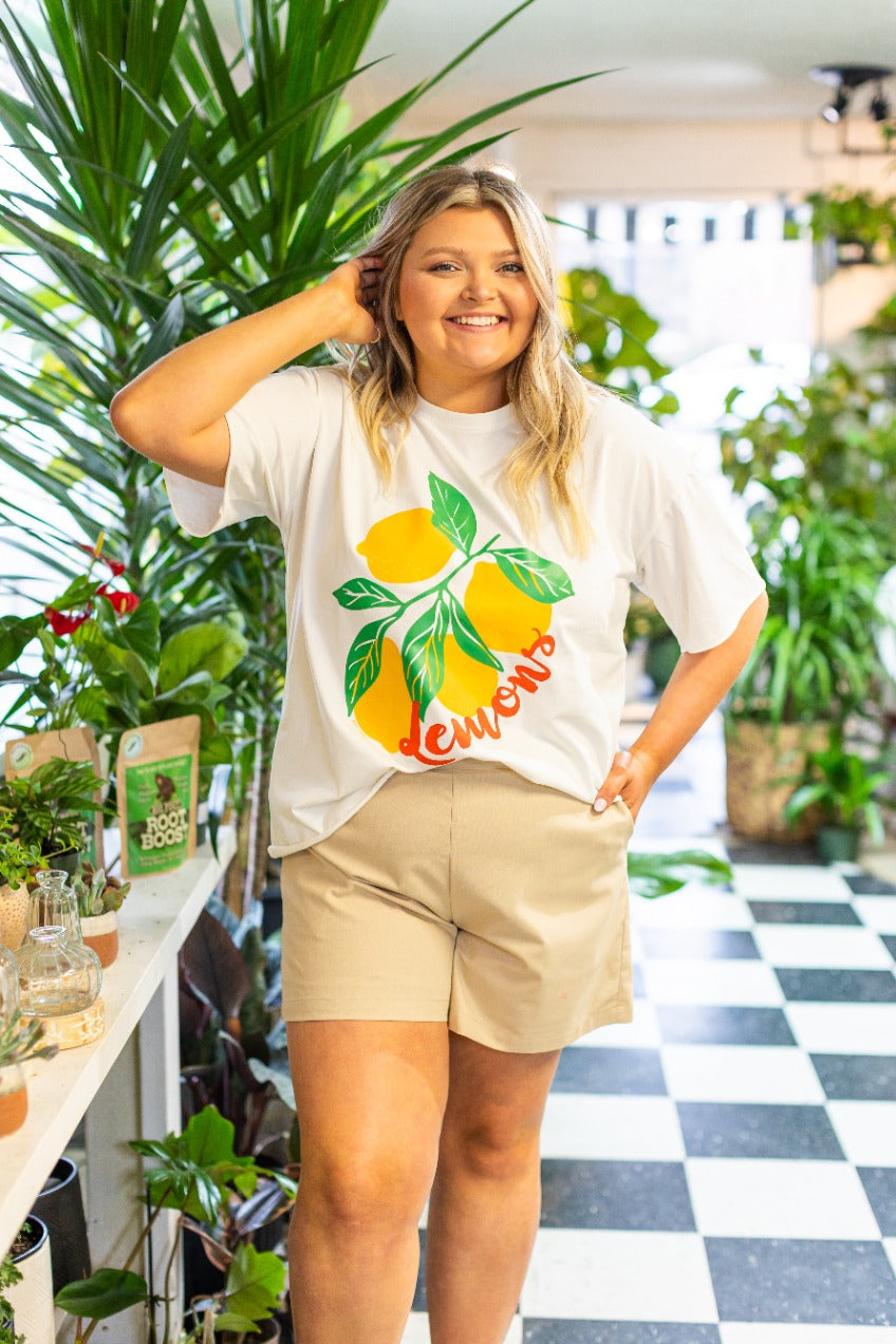 Lemons on White Tee Shirt