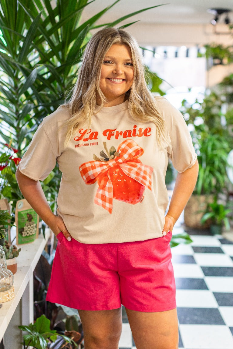 La Fraise on Beige Tee Shirt