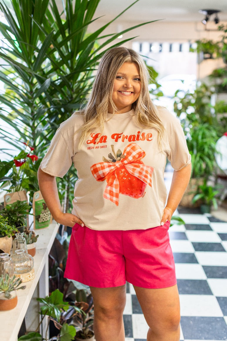 La Fraise on Beige Tee Shirt