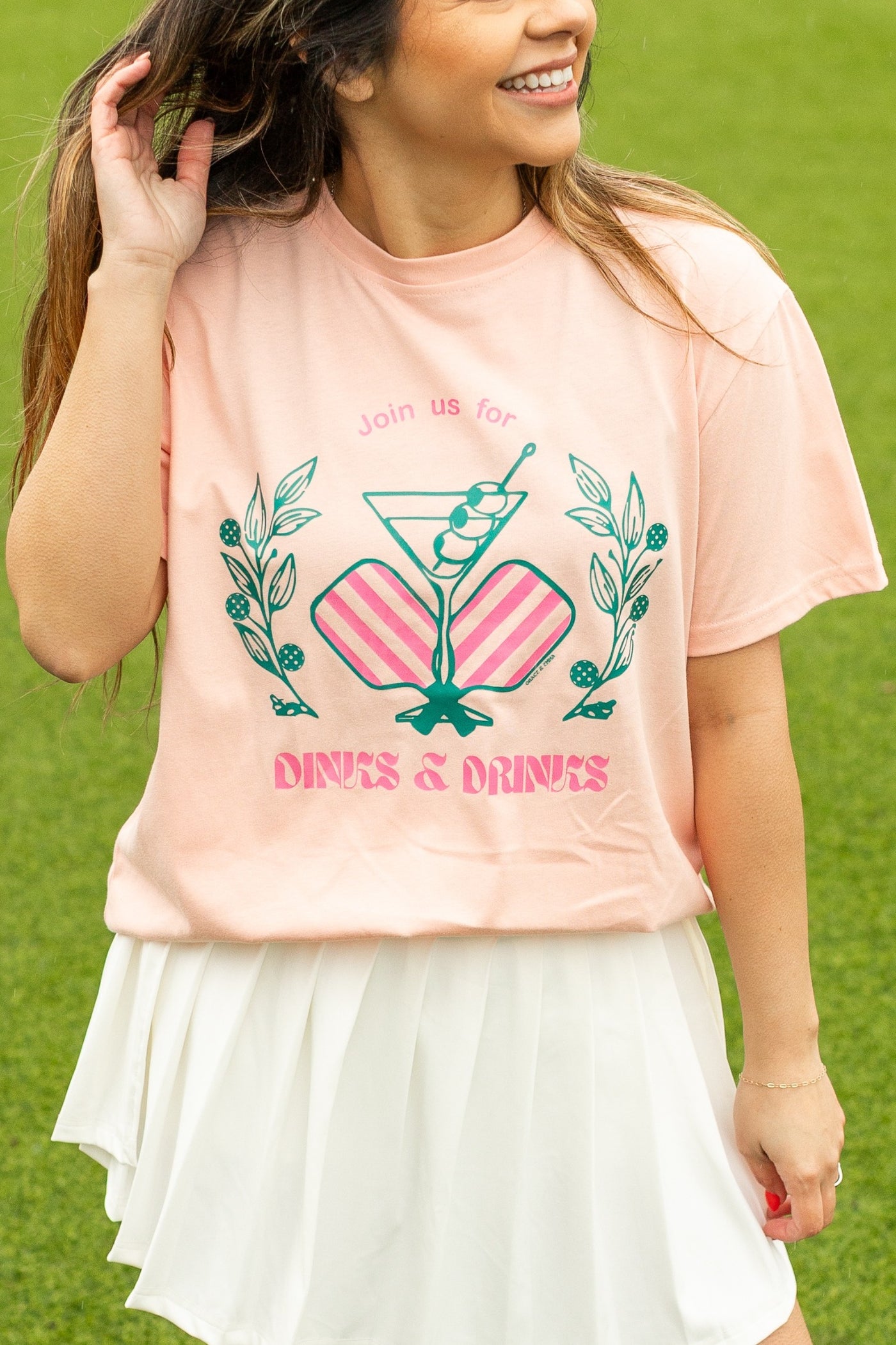 Dinks and Drinks on Pink Tee Shirt