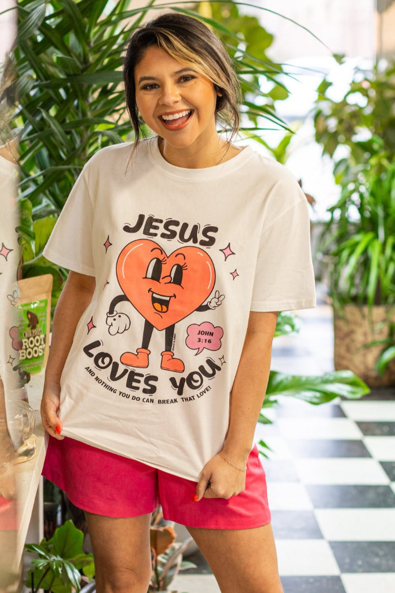 Jesus Loves You on White Tee Shirt