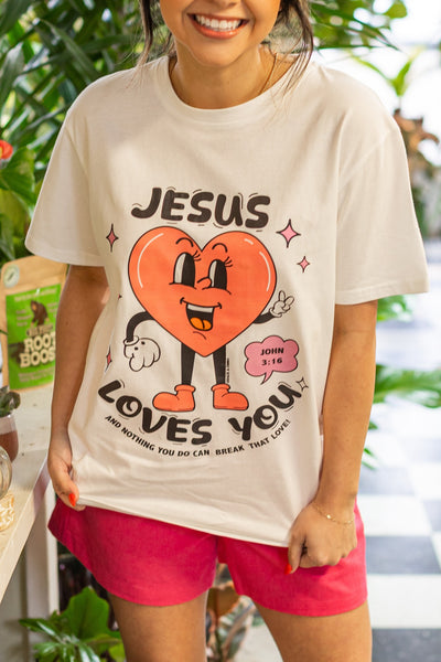 Jesus Loves You on White Tee Shirt