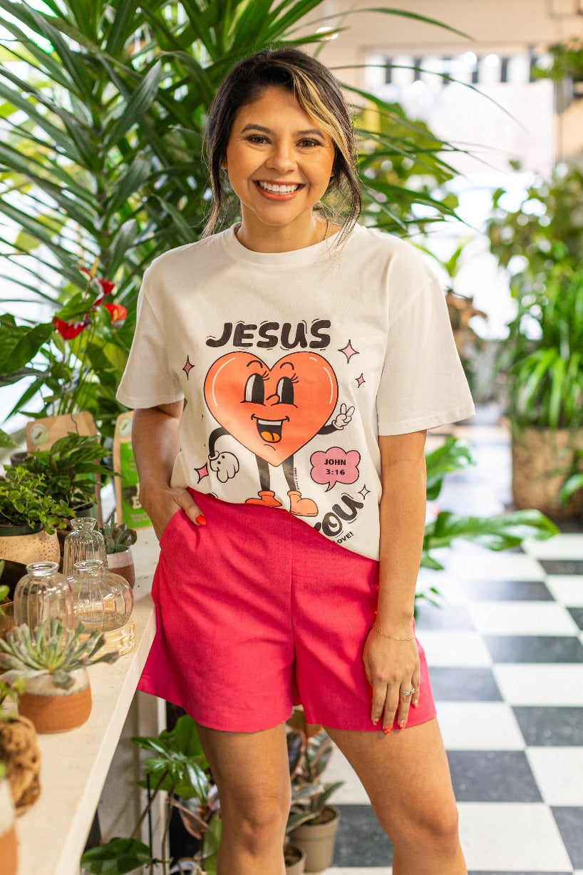 Jesus Loves You on White Tee Shirt